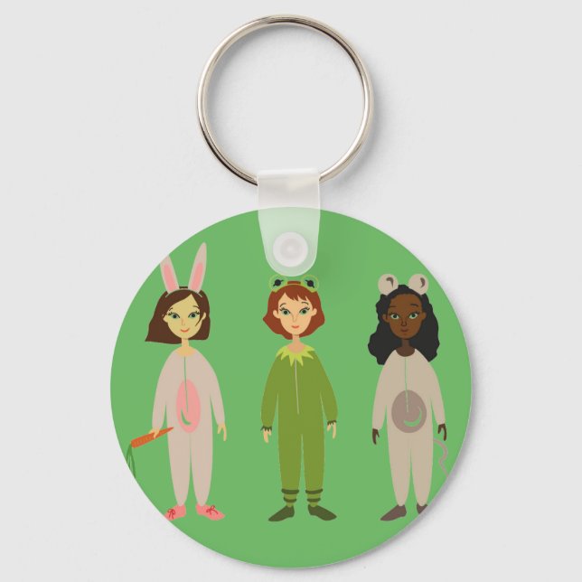 Cute girls pyjama friends theme key ring (Front)