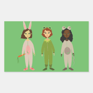 Cute girls pyjama friends theme rectangular sticker
