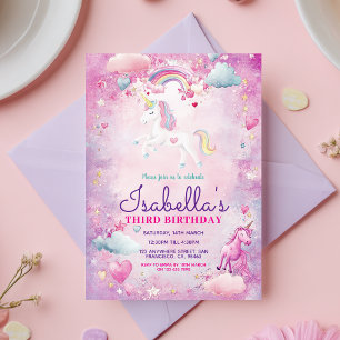 Cute Girls Rainbow Unicorn Sparkle Birthday Party  Invitation