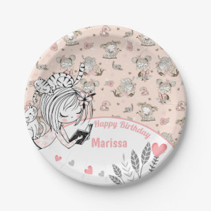 Cute Girls Reading Books Gift Ideas Paper Plate