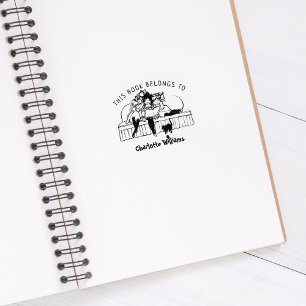 Cute Girls Reading, Vintage Book Rubber Stamp