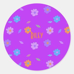 Cute Girls Retro Flower Classic Round Sticker