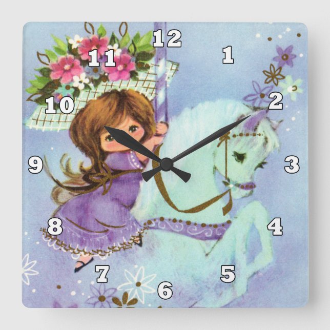 Cute girls room carousel horse wall decor clock (Front)