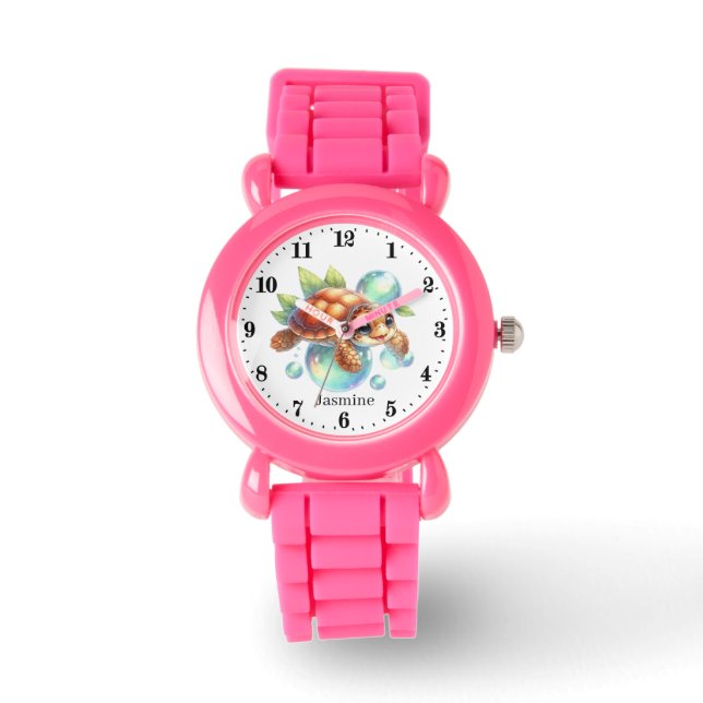 Cute girls sea turtle add name watch (Front)