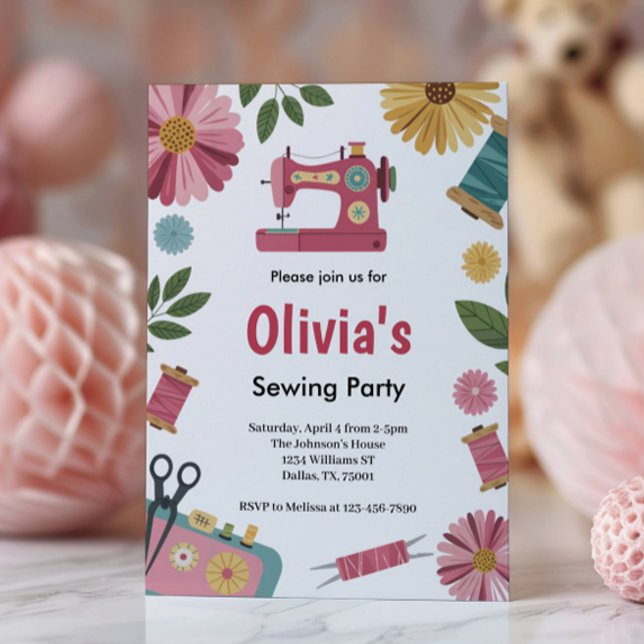 Cute Girls Sewing Birthday Party Invitation (Creator Uploaded)