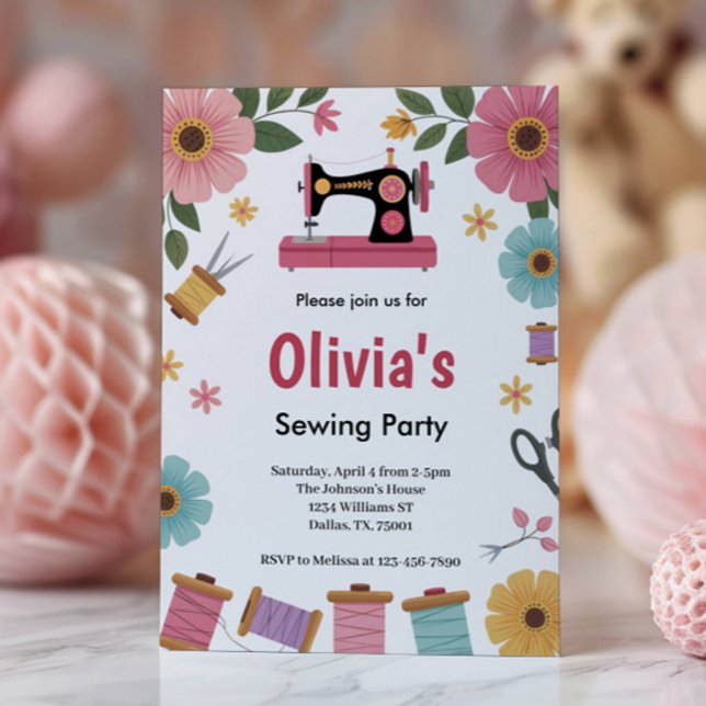 Cute Girls Sewing Birthday Party Invitation (Creator Uploaded)