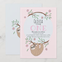 Cute Girls Sleeping Sloth Name 1st Birthday