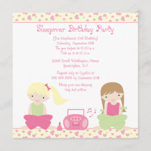 Cute girl's sleepover birthday party invitation