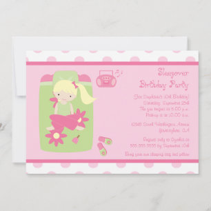 Cute girl's sleepover birthday party invitation