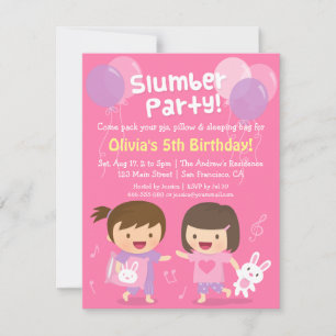 Cute Girls Sleepover Slumber Birthday Party Invitation