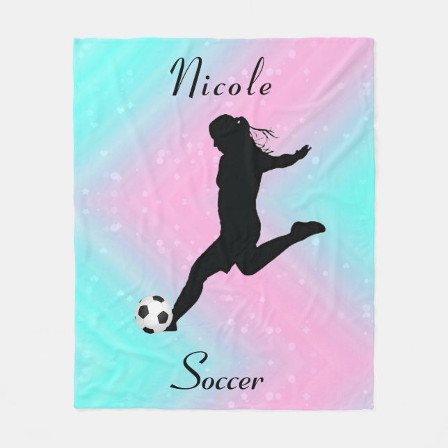 Cute Girls Soccer Personalised Fleece Blanket (Front)
