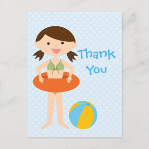 Cute girl's summer pool party thank you postcard