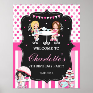 Cute Girls Tea Party Birthday Pink Welcome Sign
