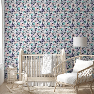 Cute girls tiled butterfly pattern nursery wallpaper