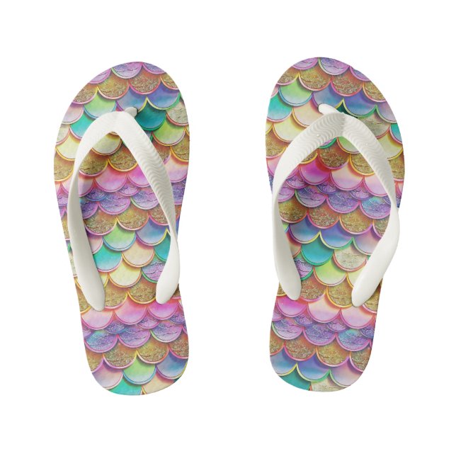 Cute girls tiled mermaid scales pattern kid's thongs (Footbed)