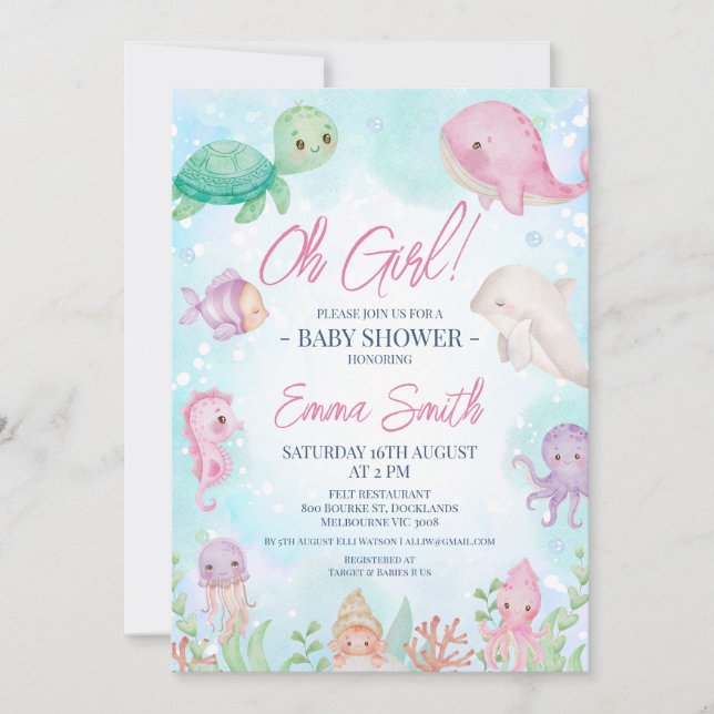 Cute Girls Under the Sea Baby Shower Invitation (Front)