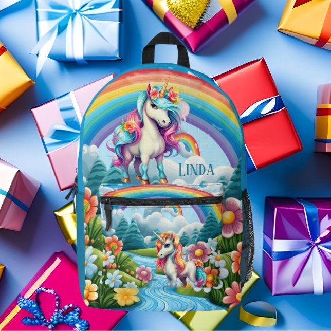 Cute girls unicorn add name  printed backpack (Creator Uploaded)