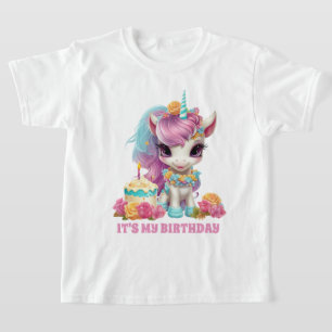 Cute girl's unicorn Birthday party  T-Shirt