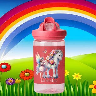 Cute girls unicorn fairy add name water bottle