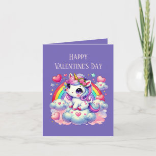 Cute girls unicorn Happy Valentine add message  Holiday Card