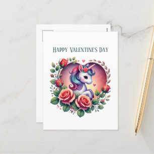 Cute girls unicorn Happy Valentine's Day Holiday Postcard
