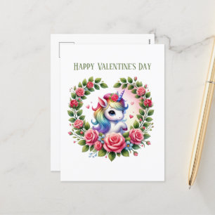 Cute girls unicorn Happy Valentine's Day Holiday Postcard