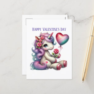 Cute girls unicorn Happy Valentine's Day  Holiday Postcard
