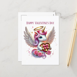 Cute girls unicorn Happy Valentine's Day Holiday Postcard