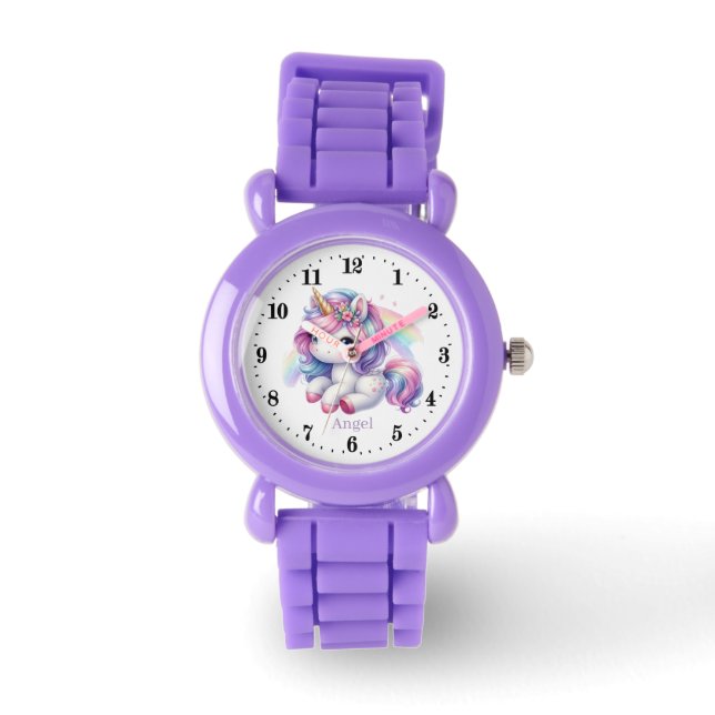 Cute girls unicorn lovers add name  watch (Front)