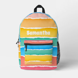 Cute Girl's Watercolor Rainbow Stripes with Name  Printed Backpack