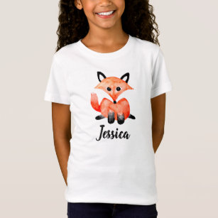 Cute Girls Watercolor Woodland Wildlife Fox & Name T-Shirt