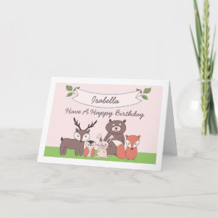 Cute Girls Woodland Animals Birthday Card