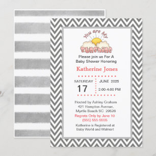 Cute Girls You Are My Sunshine Baby Shower Invitation