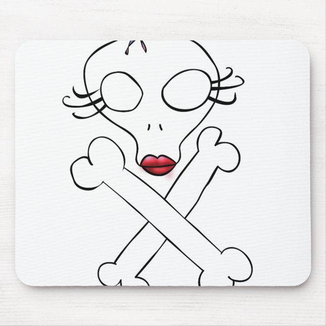 Cute Girly Alien Skull Crossbones Mouse Pad (Front)