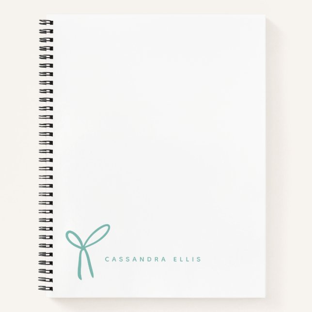 Cute Girly Aqua Ribbon Bow Custom  Notebook (Front)