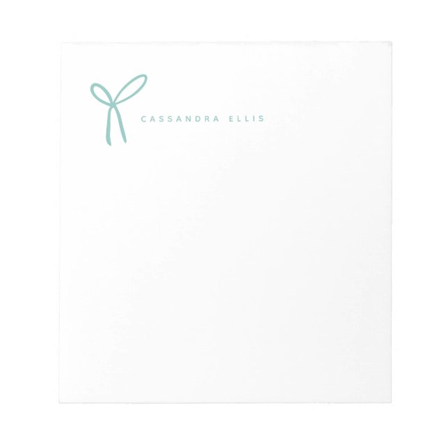 Cute Girly Aqua Ribbon Bow Stationery  Notepad (Front)