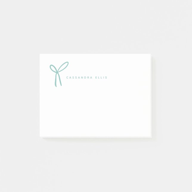Cute Girly Aqua Ribbon Bow Stationery  Post-it Notes (Front)