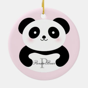 Cute Girly Baby Panda Bear Monogram Ceramic Tree Decoration