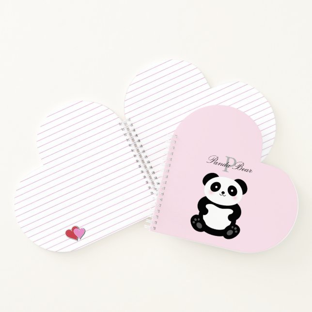 Cute Girly Baby Panda Bear Monogram Notebook (Inside)