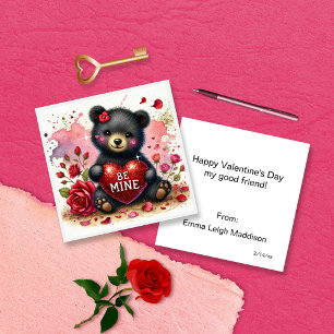 Cute Girly Be Mine Bear Cub Classroom Valentine Card