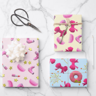 cute Girly Beauty Icon Pattern Scattered Star Wrapping Paper Sheet