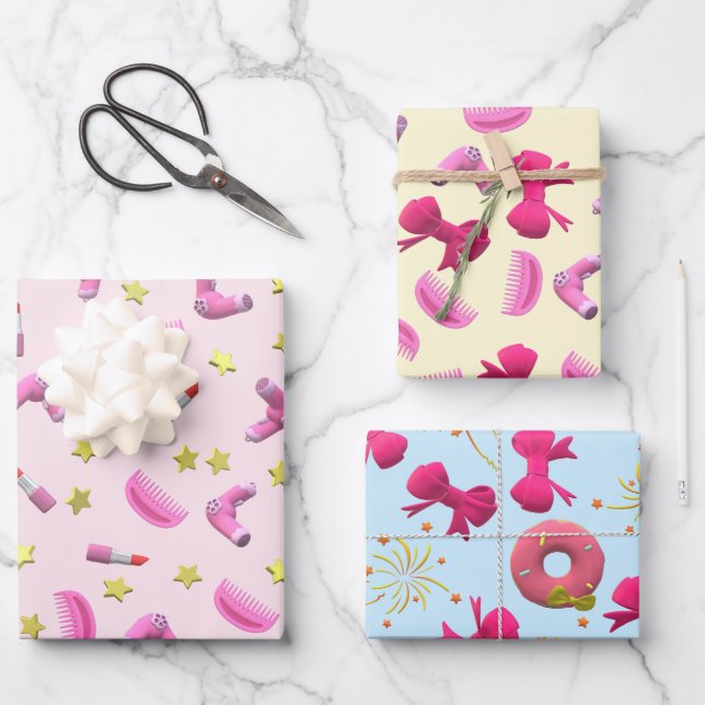 cute Girly Beauty Icon Pattern Scattered Star Wrapping Paper Sheet (Front)
