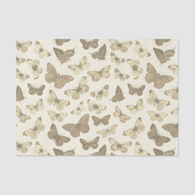 Cute Girly Beige Butterfly Pattern Tissue Paper (Front)