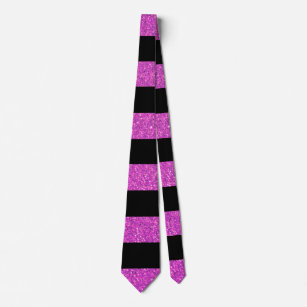 Cute Girly Black And Pink Glitter Stripes  Tie