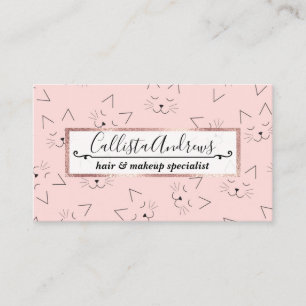 Cute Girly Black Kitty Cat Face Pink Pattern Business Card