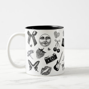 Cute Girly Black White Aesthetic Pattern Two-Tone Coffee Mug