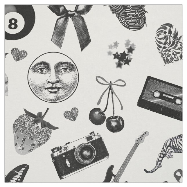 Cute Girly Black White Grunge Aesthetic Pattern  Fabric (Swatch)