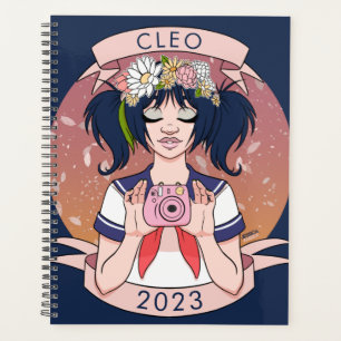 Cute Girly Blue Anime Selfie Girl Year Planner