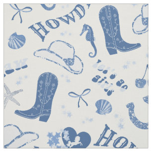 Cute Girly Blue Coastal Cowgirl Aesthetic Pattern Fabric