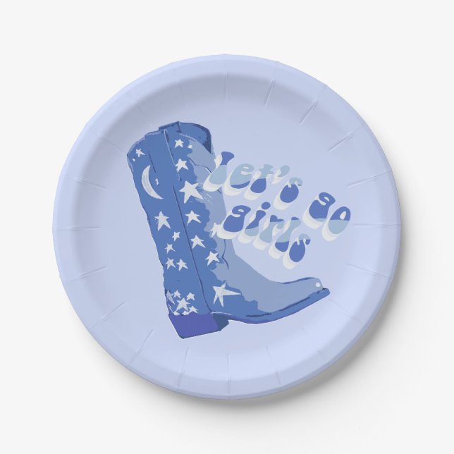 Cute Girly Blue Cowgirl Boot Paper Plate (Front)
